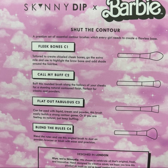 Barbie Skincare New Skinnydip X Barbie Contour Brush Set 5 Pink